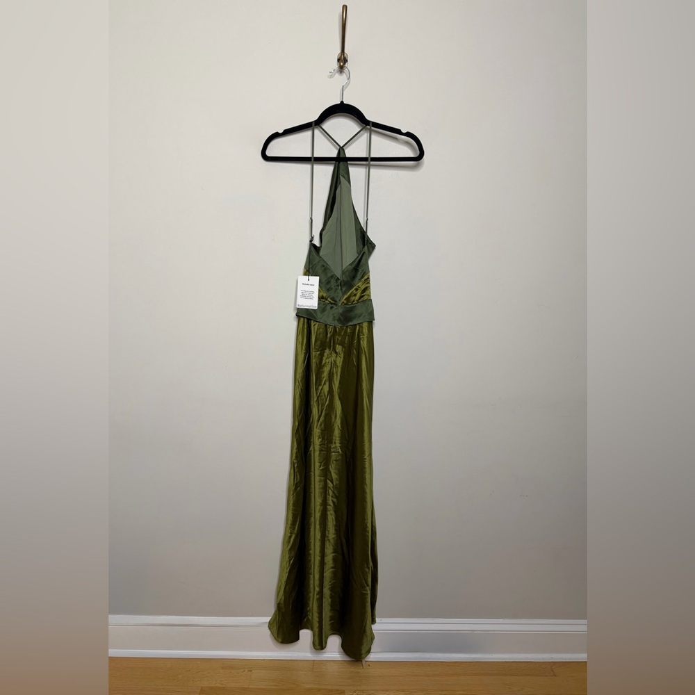 Reformation Jillian Silk Dress in Pear Satin Halter Maxi Evening Gown 6 - Picture 7 of 10